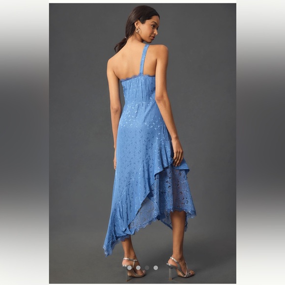 NWT Anthropologie Asymmetrical Lace Blue Maxi Dress Size 16 - Picture 4 of 15